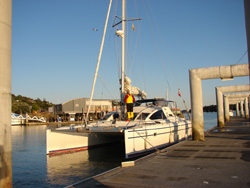 Mustang Sally at the New Zealand customs dock in Opua - waiting for customs to open up.waiting 