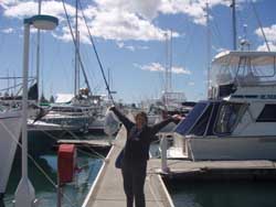 Sharon happy to be in a marina