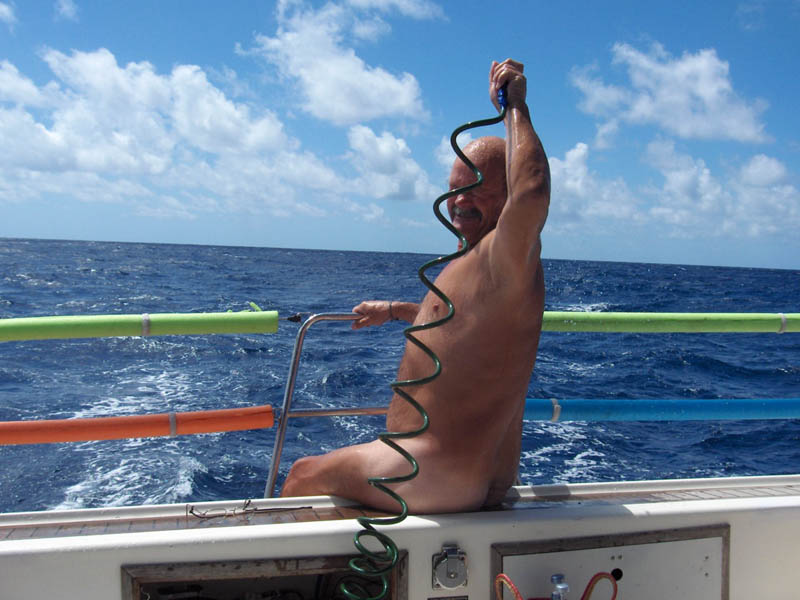 Daily shower on the aft deck